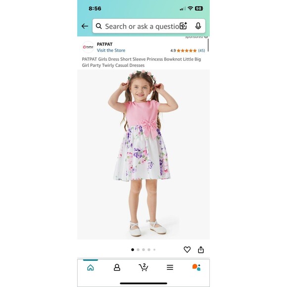 Patpat Girls Size 6-7y Short Sleeve Dress Easter Spring‎ Bow Pink Purple Flowers - Picture 8 of 9